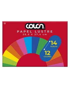 Papel Lustre 14 Pliegos 12 Colores 26,5 x 37,5 CM