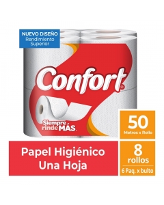 Papel Higiénico Bajo Metraje H/S Blanco 50 MT x 8 Rollos