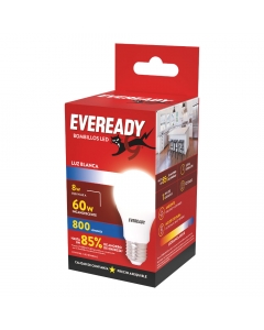 Ampolleta Led Bola E27 8W Eveready - Luz Fría