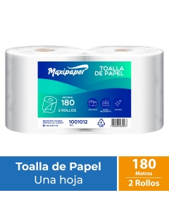 Toalla de Papel Alto Metraje H/S Maxipaper Blanca 180 MT x 2 Rollos