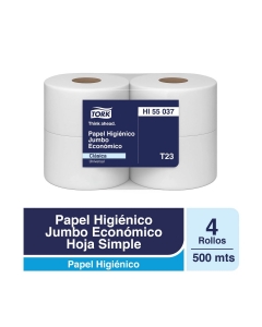Papel Higiénico Alto Metraje H/S Económico 500 MT x 4 Rollos