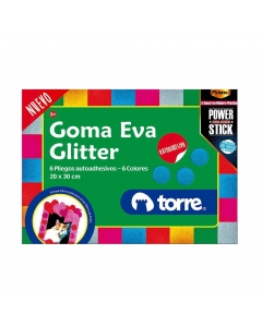 Goma Eva Glitter 6 Pliegos Autoadhesivos 6 Colores 20 x 30 CM