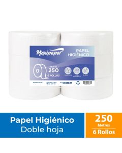 Papel Higiénico Alto Metraje H/D Maxipaper Blanco 250 MT x 6 Rollos