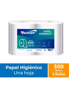 Papel Higiénico Alto Metraje H/S Maxipaper Blanco 500 MT x 6 Rollos