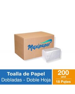 Toalla de Papel Interfoliada H/D Maxipaper Blanca 200 HJS x 18 Pqtes